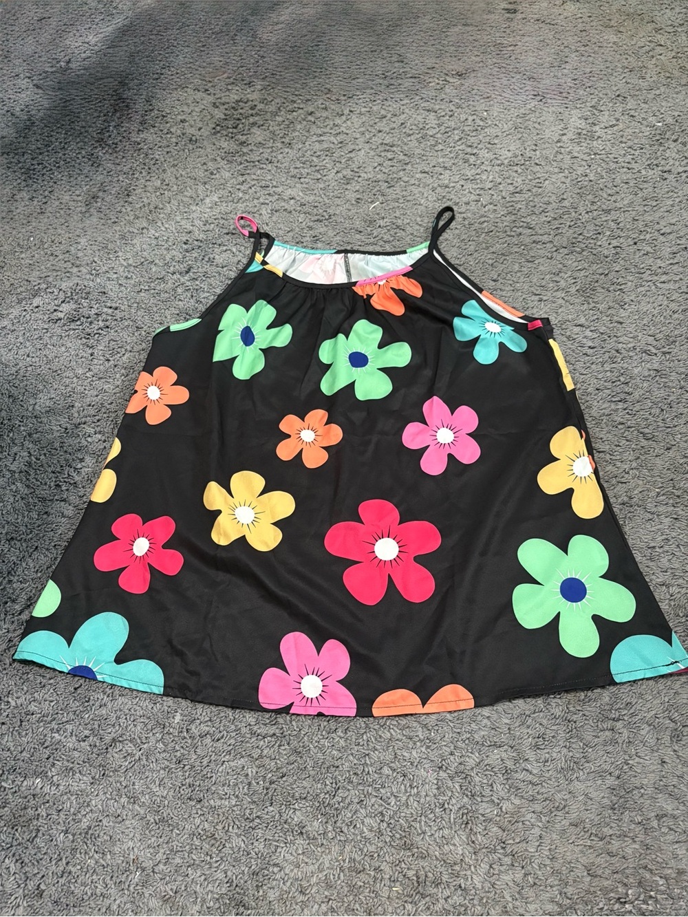 NWOT unknown brand, size 1XL, black tank top with flowers & thin straps tank top